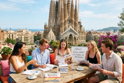 Barcelona Sprachschule Spanisch lernen mit Sagrada Familia im Hintergrund